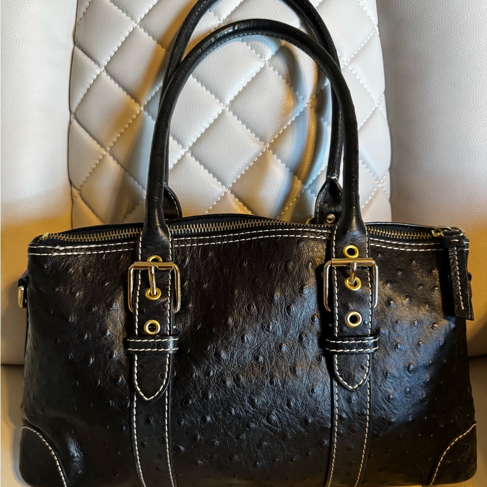 Dooney & Bourke Black Satchel with Silver Brass Accents